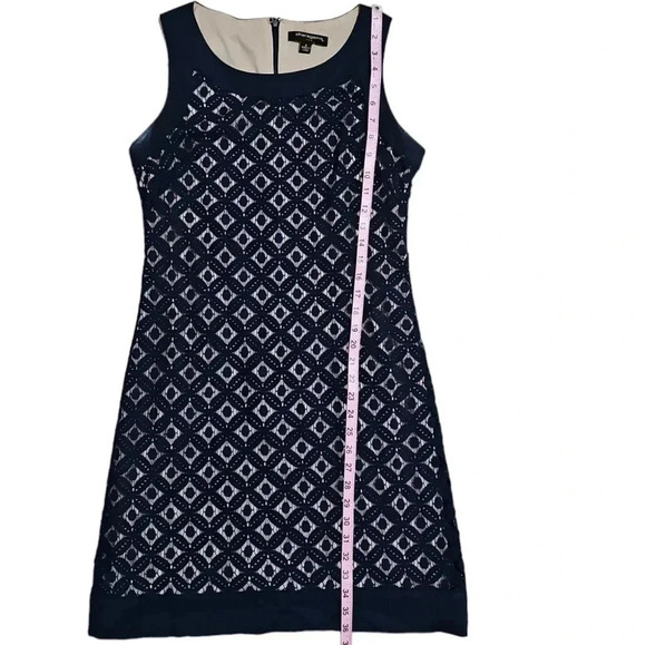Sharagano Size 6 Navy Gold Diamond Mod Cocktail Shift Dress Retro Glam Luxe - Picture 8 of 8